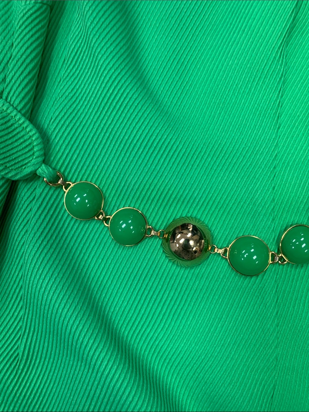 Milly of New York Neon Green Sleeveless Sheath Dress with Gold Chain Belt - Picture 3 of 5